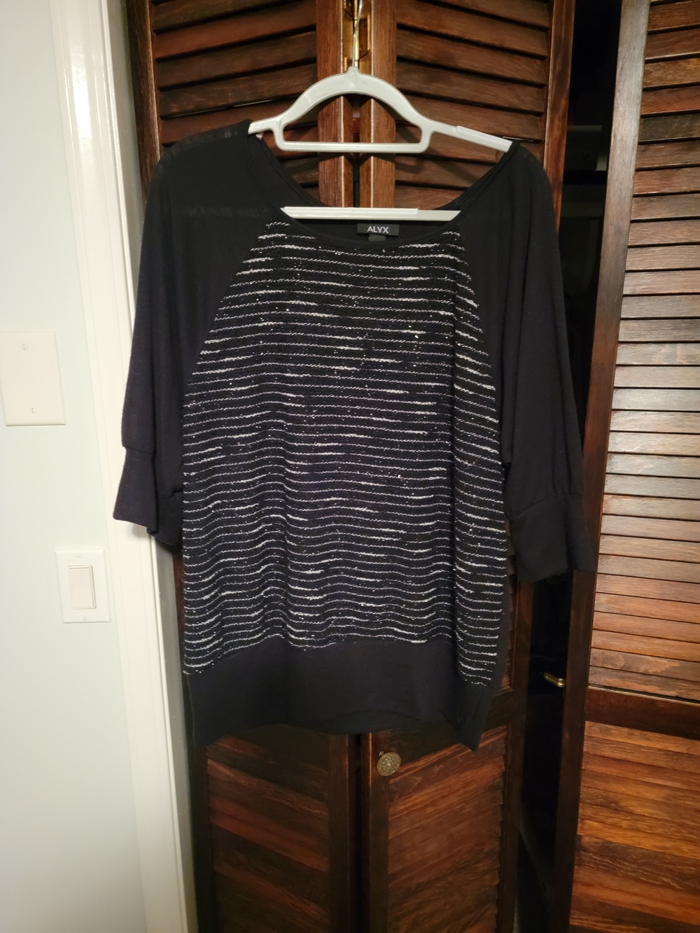 Alyx Black Knit Top with Metallic Silver Stripes